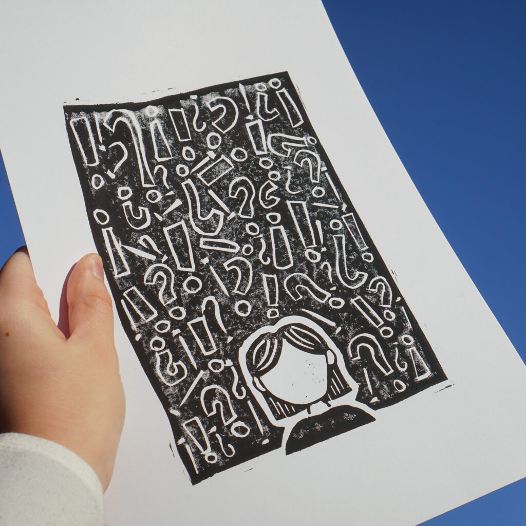 Questions Lino print
