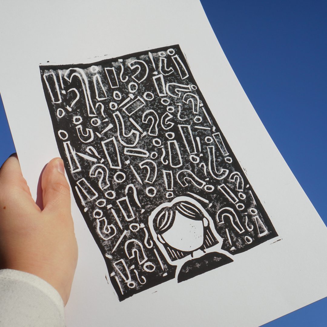 Questions Lino print